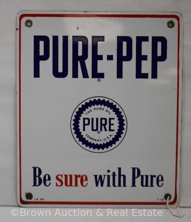 "Pure-Pep Pure Oil" single sided porcelain advertising sign