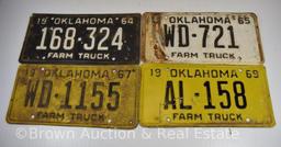 (7) Oklahoma farm truck license plates - 1960, 61, 63, 64, 65, 67, 69