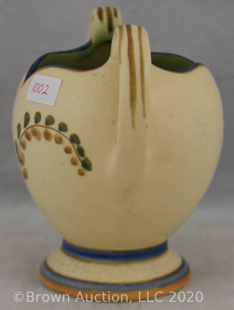 (2) Weller Pottery pieces: Bonito 5" vase with handles; Noval 4" compote