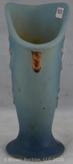 Roseville Apple Blossom 382-7" vase, blue