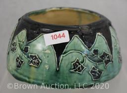 Unm. Green bowl decorated with embossed berry/leaves, 5.5"d x 3"h