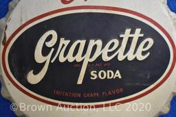 SS tin Grapette Cola bottle cap sign