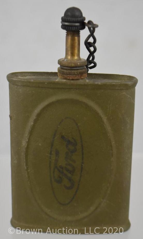 (3) Old oil cans incl. Ford flask-style and copper #3