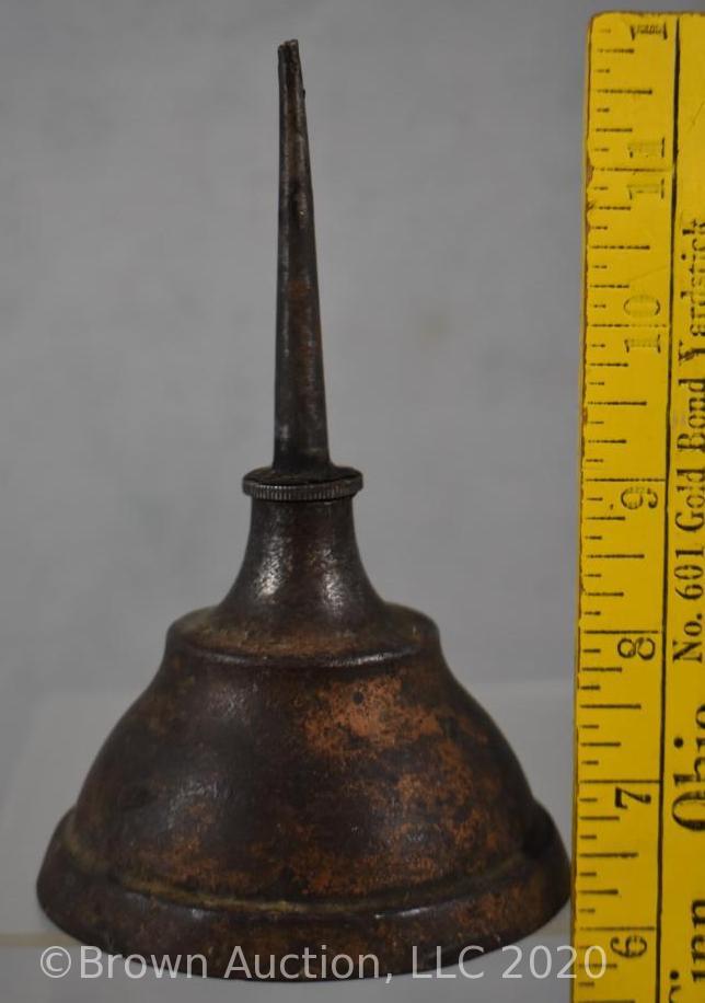 (3) Old oil cans incl. Ford flask-style and copper #3