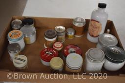 (19) Milk Glass makeup/medicine jars, many with paper labels