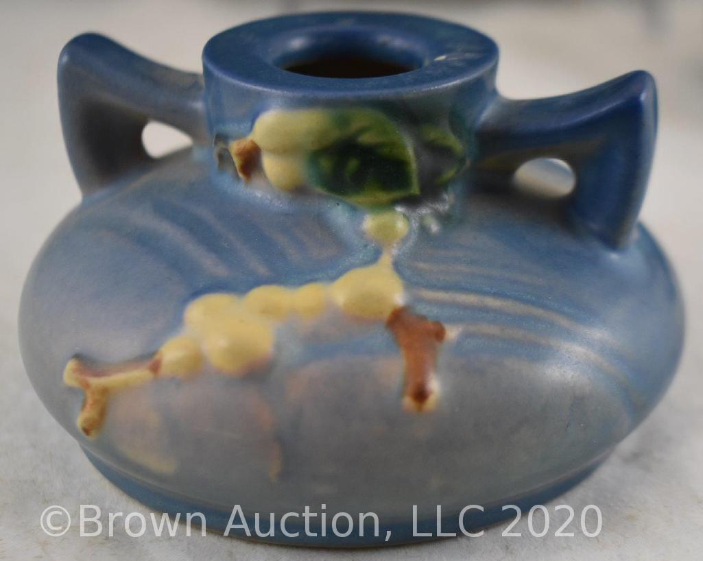 Roseville Snowberry console set, blue: 1BL-10" bowl and pr. 1CS1-2" candleholders