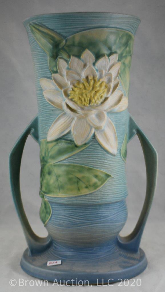 Roseville Water Lily 82-14" vase, blue