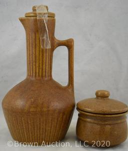 Monmouth Pottery DeKalb Seed Co. pieces incl. jug, (6) mugs, creamer and sugar with embossed company