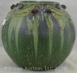 Ephraim Faience 6" dragonfly vase, green