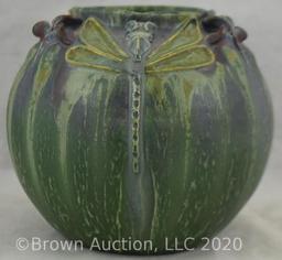 Ephraim Faience 6" dragonfly vase, green