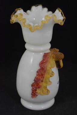 Pr. Stevens and Williams opaque amber crest 7"h vases