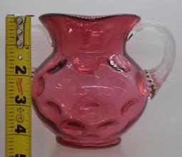 Cranberry Fenton Coin Dot 4"h creamer and sugar