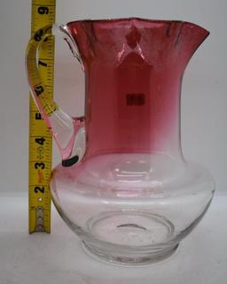 Victorian clear to cranberry 8.5"h pitcher