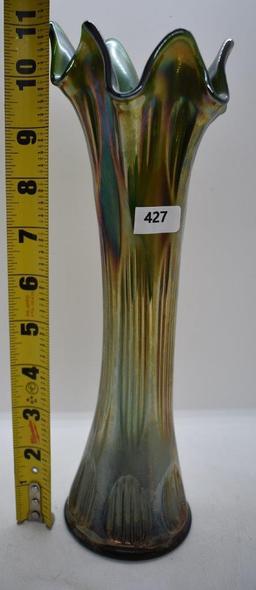 Carnival Diamond and Rib 11"h vase, green