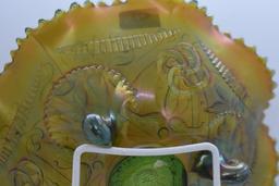 Carnival Wishbone/Ruffles and Rings 8"d 3-ftd. bowl, green