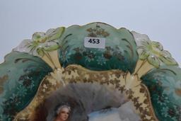 RSP (mrkd. Germany Royal Suhl) Lily Mold 9.5"d cake plate with Diana the Huntress