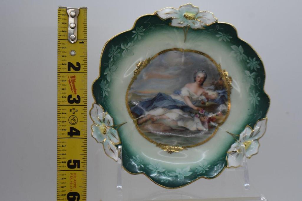 (3) R.S. Prussia Lily Mold 5.5" berry bowls featuring Flora and Diana the Huntress portraits