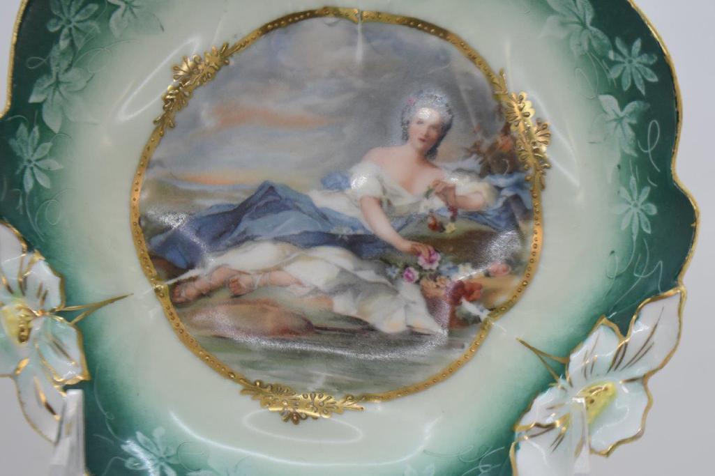 (3) R.S. Prussia Lily Mold 5.5" berry bowls featuring Flora and Diana the Huntress portraits