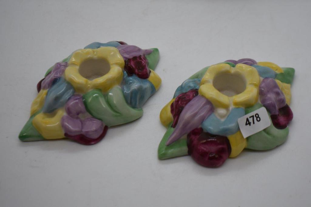 Pr. mrkd. Fulper floral candleholders