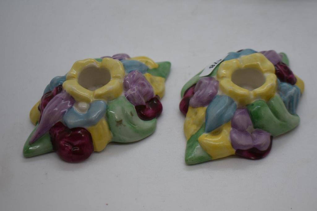 Pr. mrkd. Fulper floral candleholders