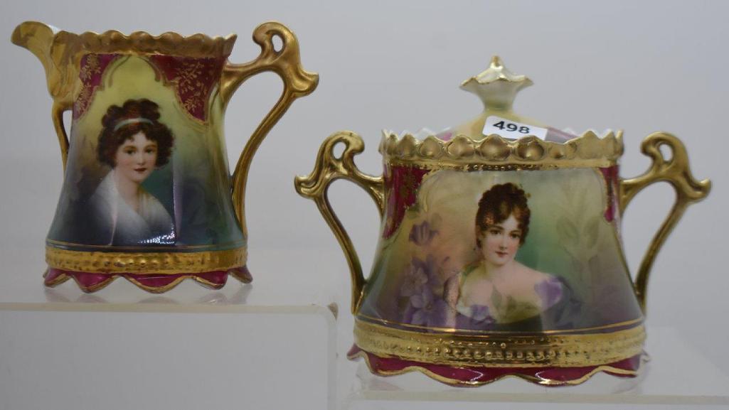 R.S. Prussia Portrait creamer and cov. sugar