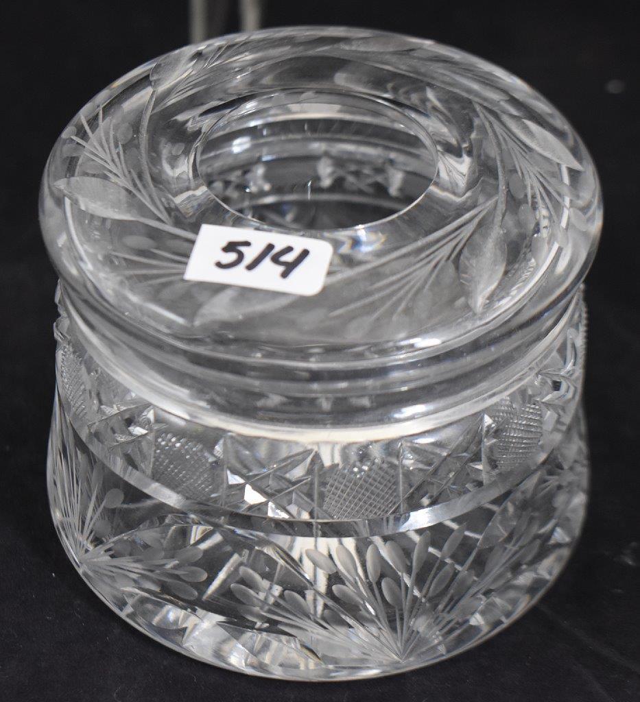 Matching American Brilliant Cut Glass hair receiver and powder jar