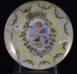 Mrkd. Prov Saxe/ES 7" plate, Lady and Swallows