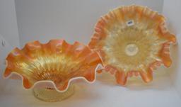 (2) Carnival Raindrops/Keyhole peach opal. dome-ftd. bowls