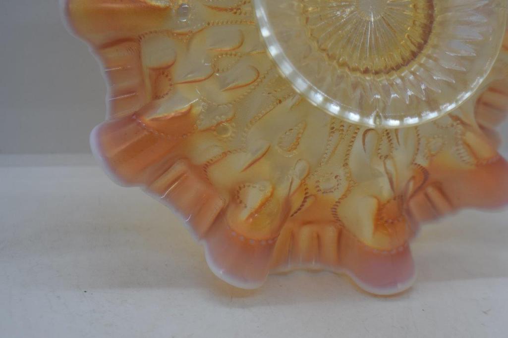 (2) Carnival Raindrops/Keyhole peach opal. dome-ftd. bowls