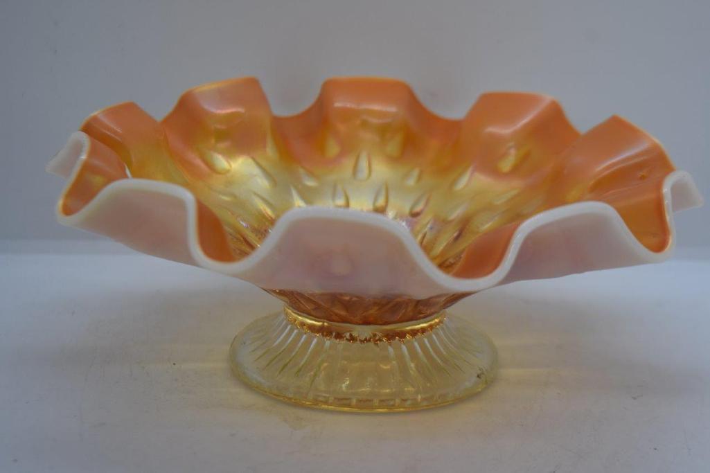 (2) Carnival Raindrops/Keyhole peach opal. dome-ftd. bowls