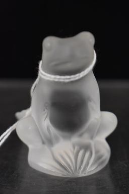 Mrkd. Lalique crystal 2"h frog