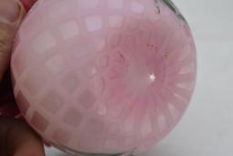 Pink Diamond Quilted satin glass 3.5" cuspidor-shaped vase