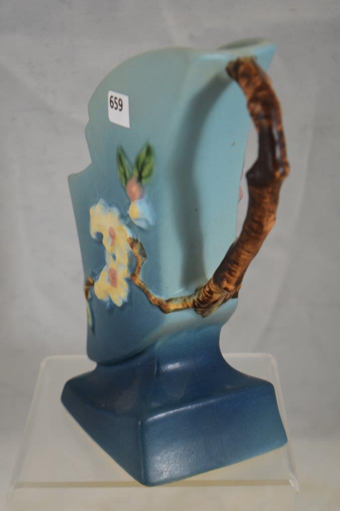 Roseville Apple Blossom 373-7" vase, blue