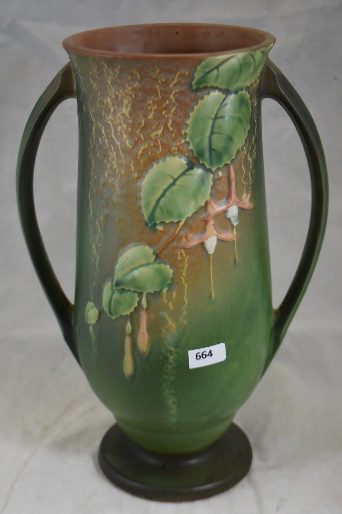 Roseville Fuchsia 903-12" vase, green