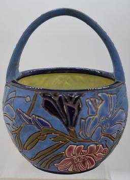 Mrkd. Teplitz Stellmacher Austrian Amphora 7" blue basket