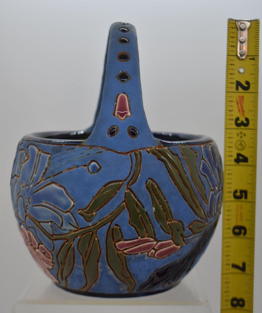 Mrkd. Teplitz Stellmacher Austrian Amphora 7" blue basket