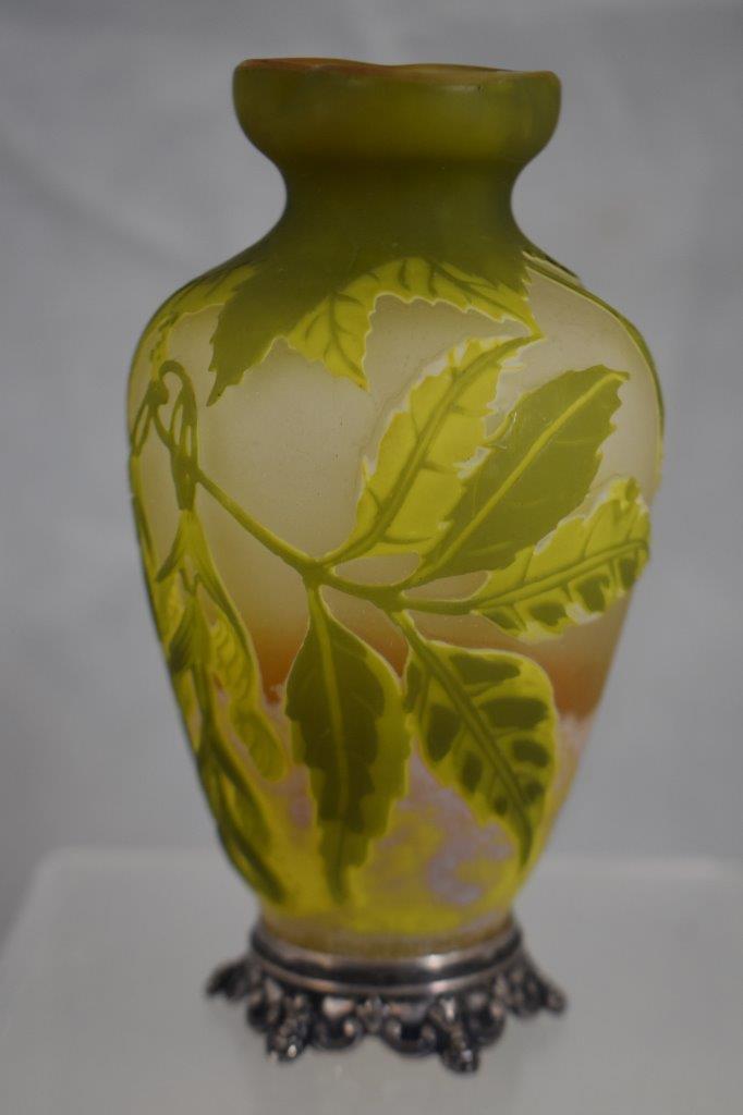 Signed Galle Cameo Glass 5"h cabinet vase