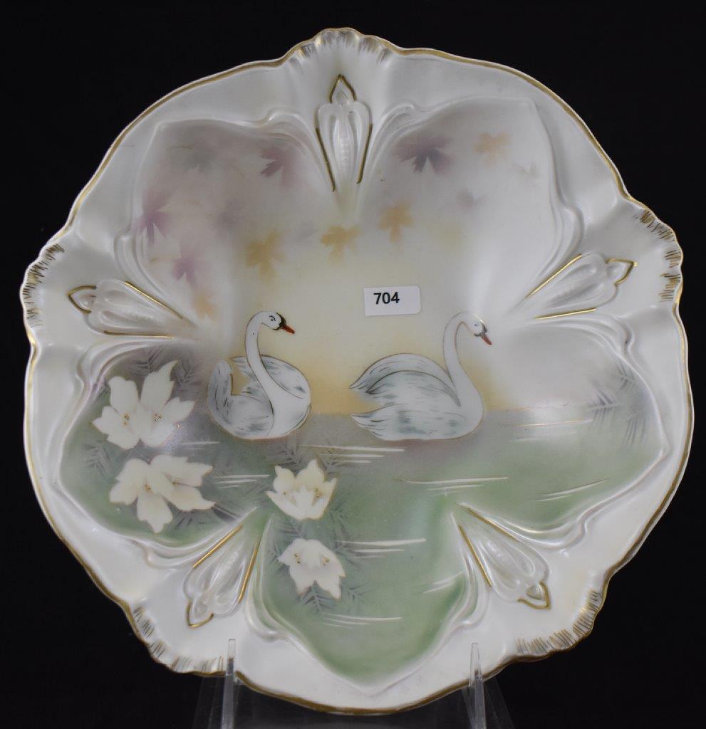 R.S. Prussia 10" bowl with stylized Swans