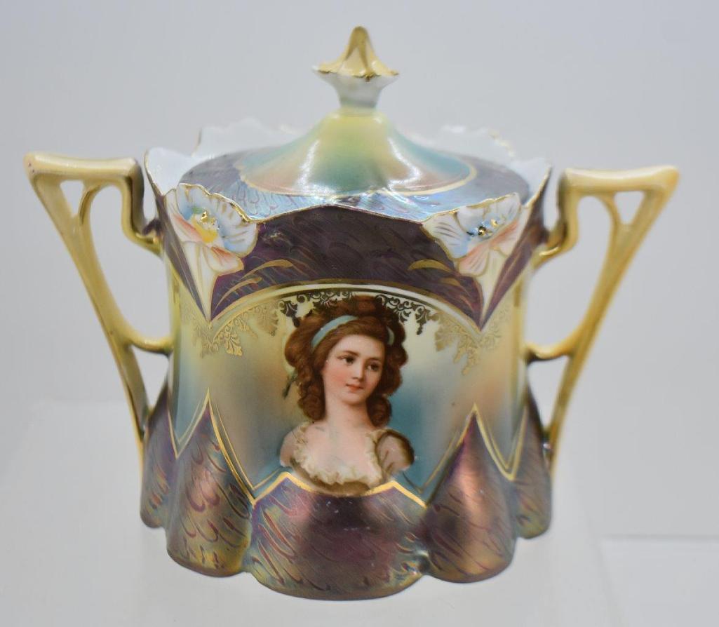 R.S. Prussia Tiffany portrait creamer and sugar with lid