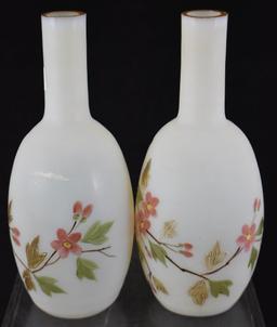 Pair of 6.5" white satin bud vases