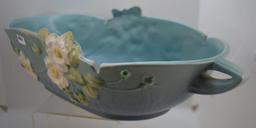 Roseville White Rose 394-14" console bowl, blue