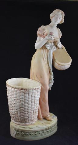 Mrkd. Royal Dux 11887 'Woman with Baskets', 18" tall