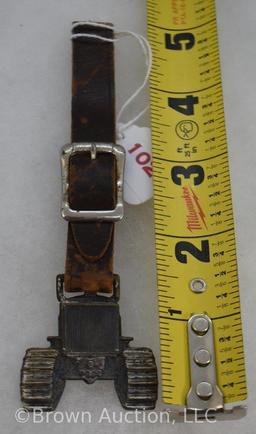 Allis-Chalmers Tractor Division figural watch fob w/ leather strap