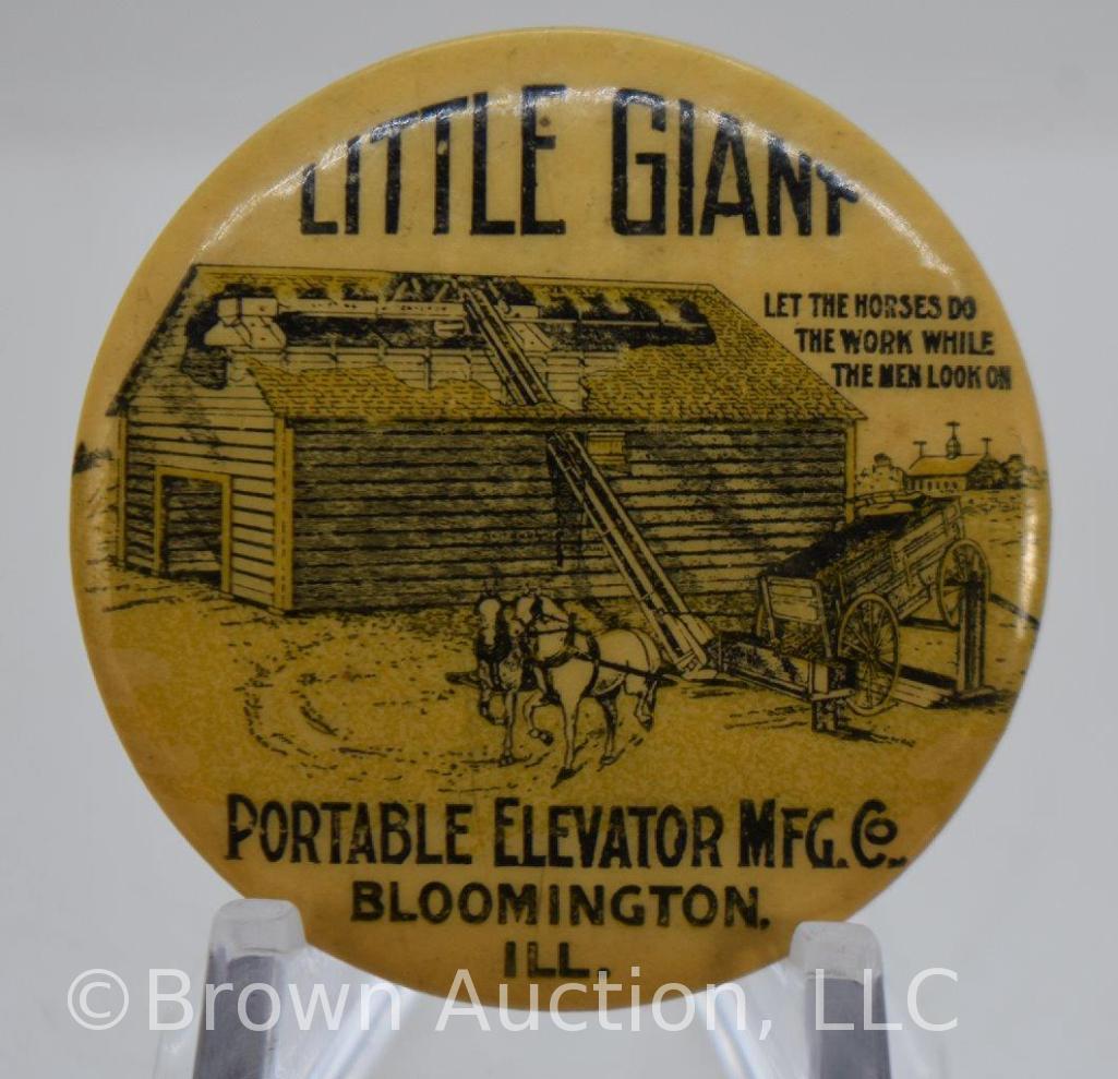 "Little Giant" Portable Elevator Mfg. Co. celluloid pinback button