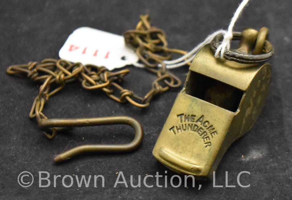 Vintage military/police "The Acme Thunderer" whistle and chain