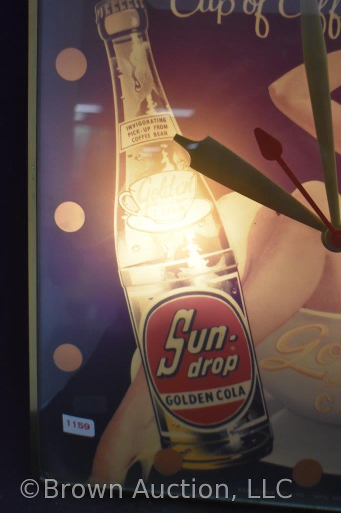 Sun-drop Golden Girl Cola bubble glass advertising clock (Pam Clock Co., NY - 1959)