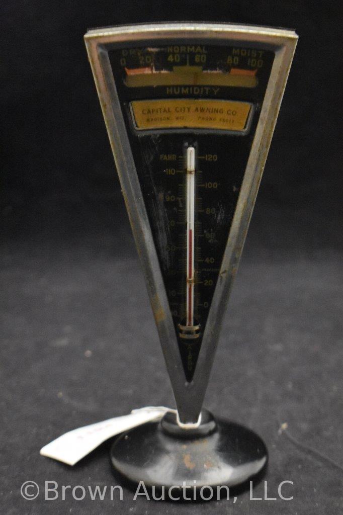 Art Deco "V" advertising thermometer/barometer
