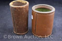 (2) Leather game cups w/ assorment of dice