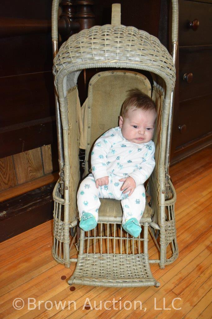 Vintage Wicker Go-Basket baby stroller carrier