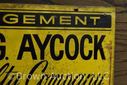 C.G. Aycock Realty Co. single sided tin sign